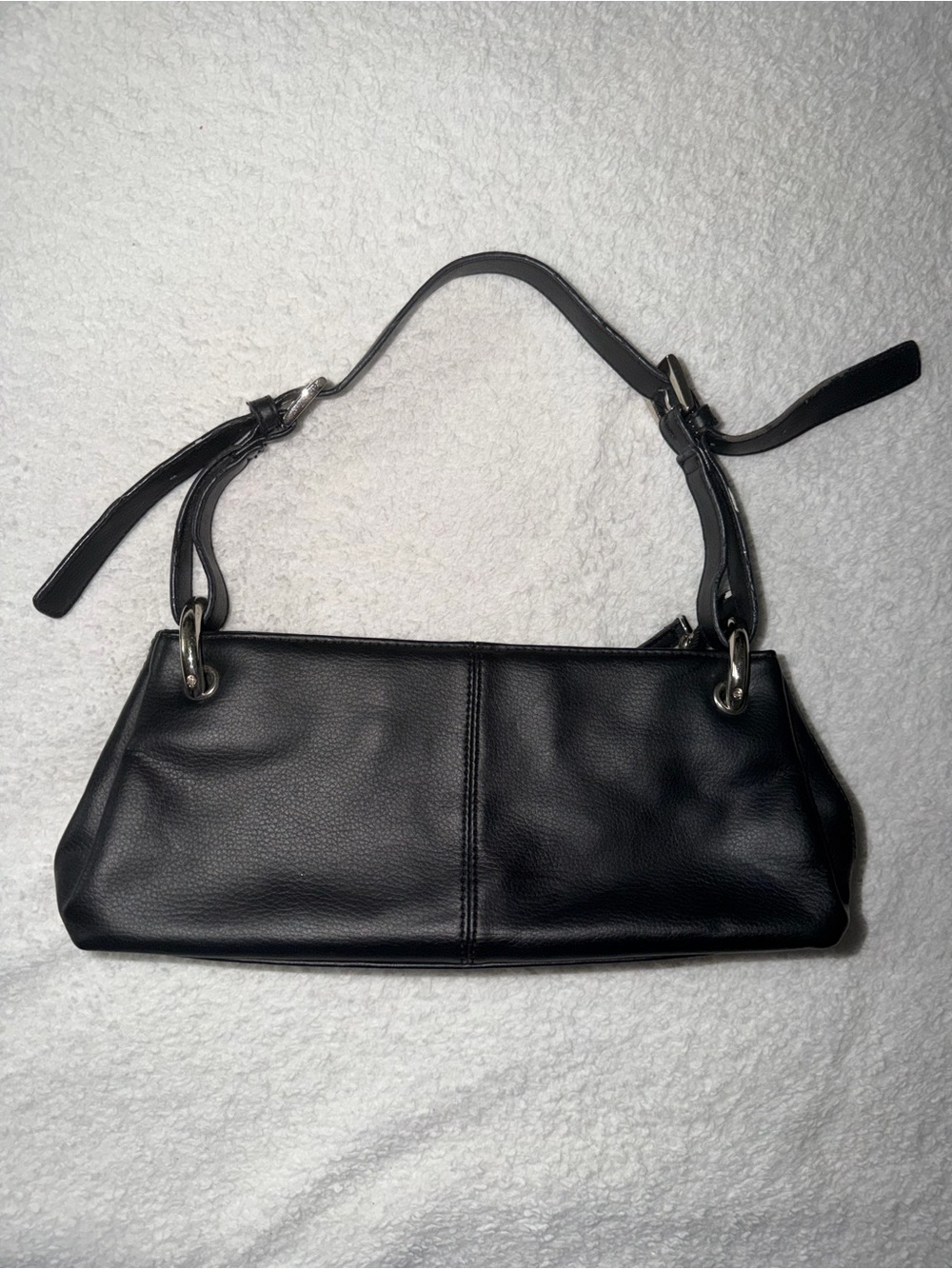 White House Black Market Black Leather Shoulder Bag with Silver Hardware